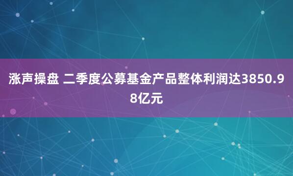 涨声操盘 二季度公募基金产品整体利润达3850.98亿元